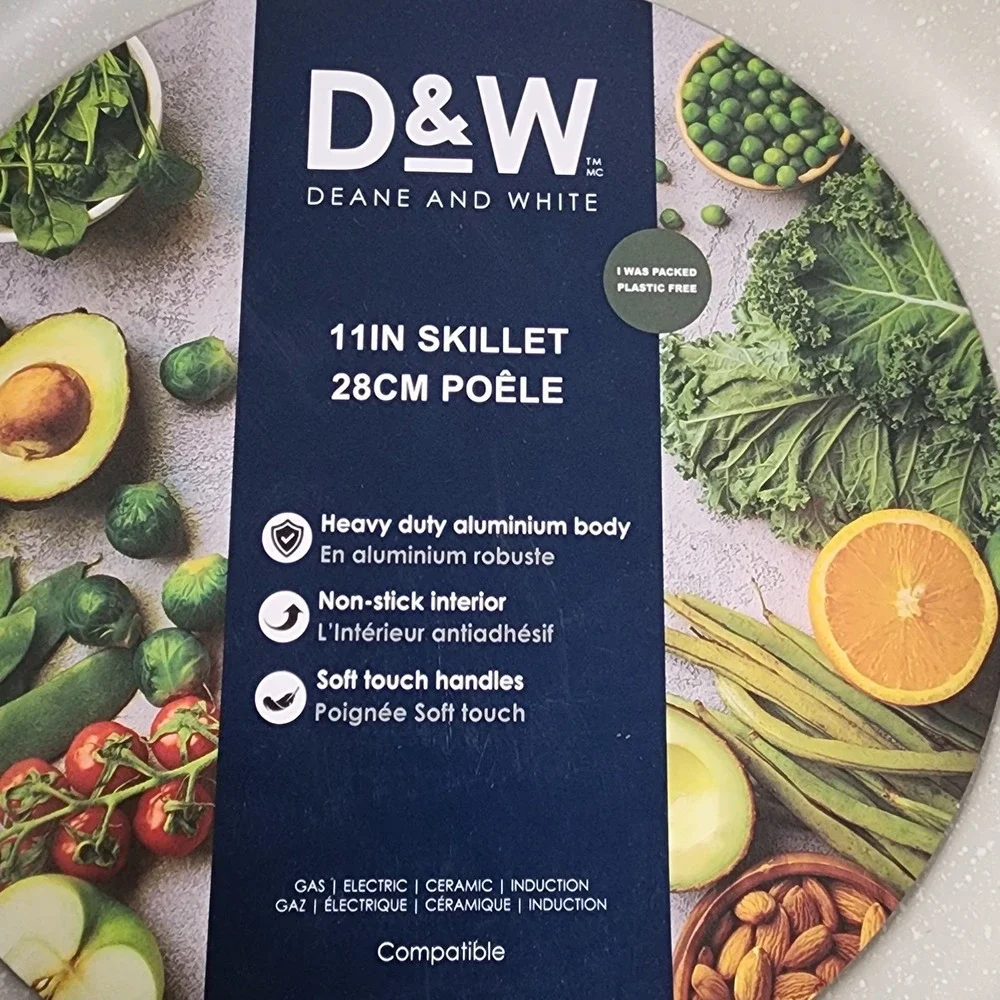 D&W Deane And White Premium Cookware 11in Nonstick‎ Frying Pan Skillet Ivory